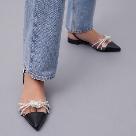 Charles & Keith Faux Pearl Beaded Slingback Flats - Picture 2 of 9